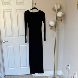 Elegant Black Long Sleeve Ribbed Dress